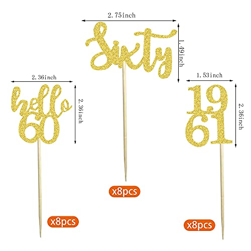 Festiko®40 PCS Gold Glitter 60th Birthday Cupcake Toppers Set for 60th Birthday Celebrating Party Decorations - Image 2