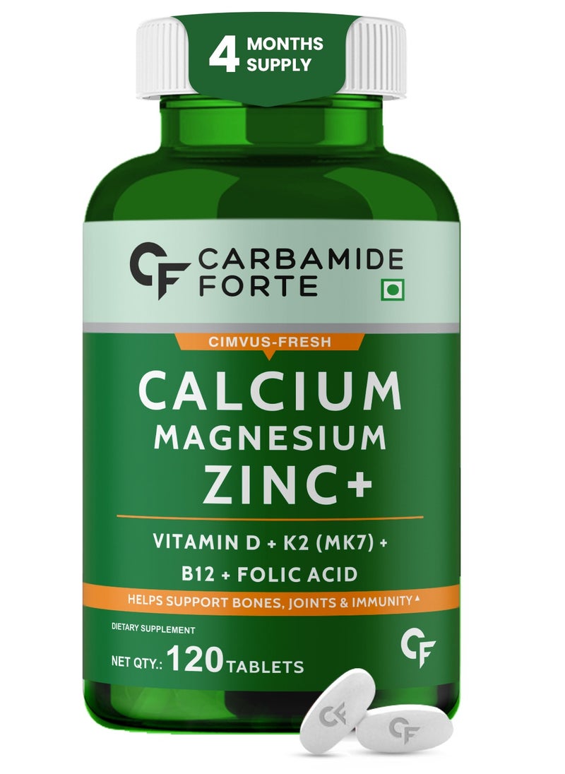 CARBAMIDE FORTE - Calcium, Magnesium, Zinc + with Vitamin D,K2 & B12 |For Women & Men – 120 Veg Tablets - Image 1
