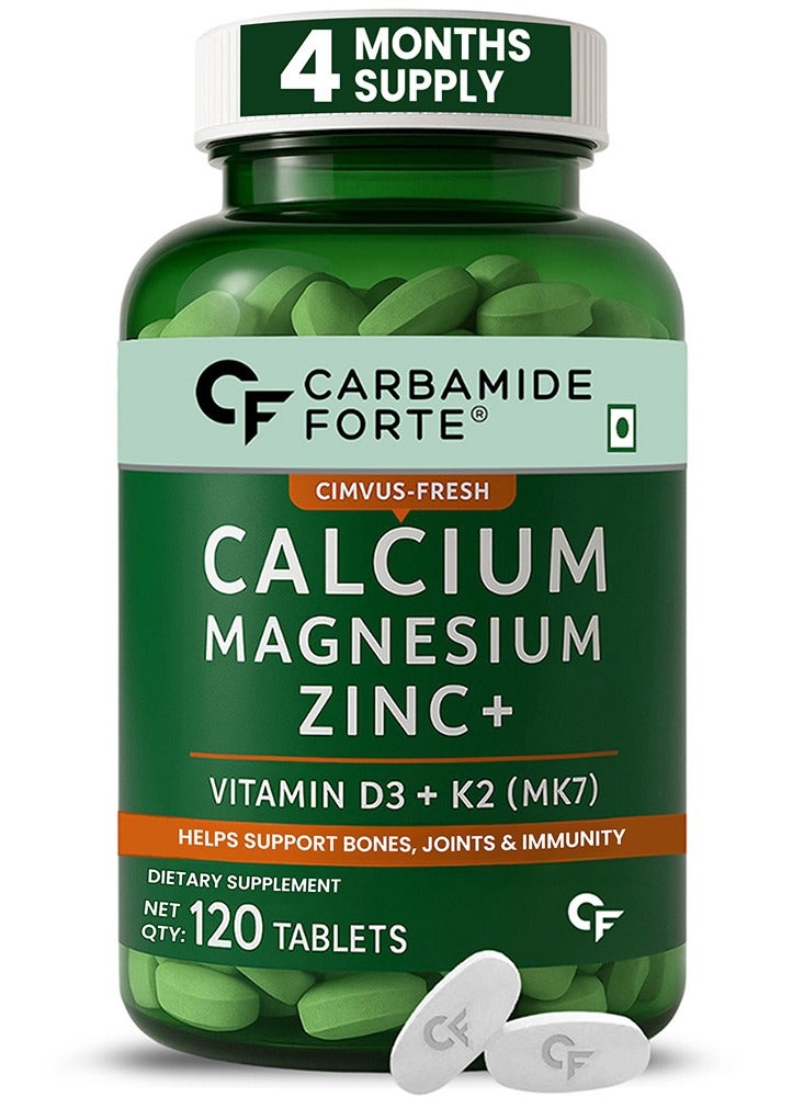 CARBAMIDE FORTE Calcium, Magnesium, Zinc + with Vitamin D,K2 & B12 |For Women & Men – 120 Veg Tablets - Image 1