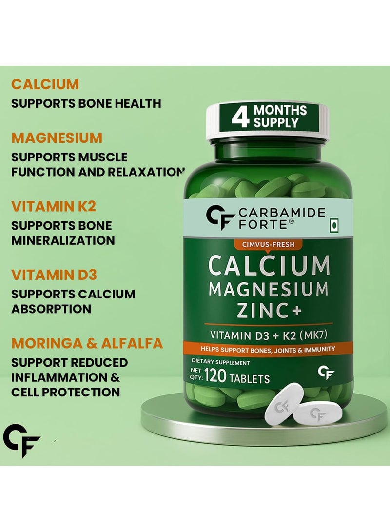 CARBAMIDE FORTE Calcium, Magnesium, Zinc + with Vitamin D,K2 & B12 |For Women & Men – 120 Veg Tablets - Image 3