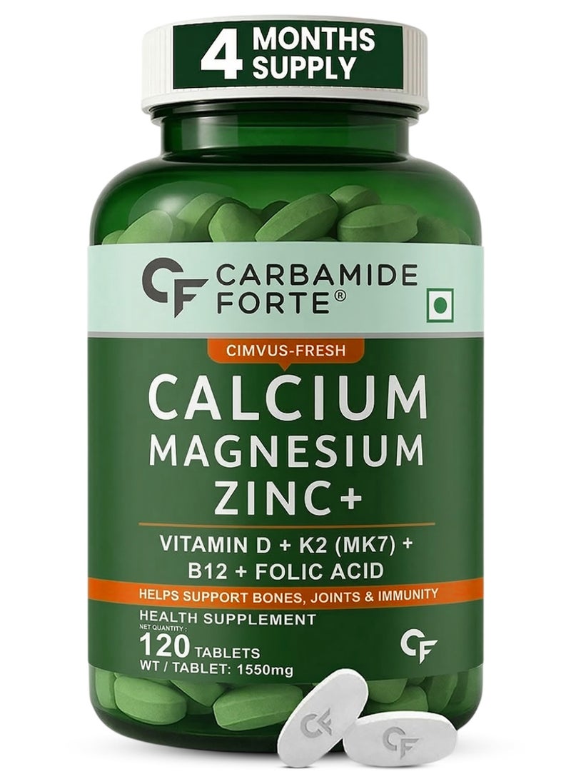 CARBAMIDE FORTE Calcium, Magnesium, Zinc + with Vitamin D,K2 & B12 |For Women & Men – 120 Veg Tablets - Image 1