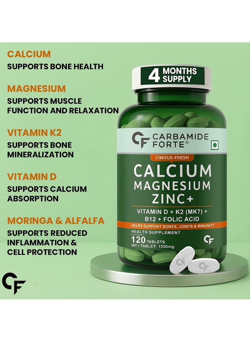 CARBAMIDE FORTE Calcium, Magnesium, Zinc + with Vitamin D,K2 & B12 |For Women & Men – 120 Veg Tablets - Image 3