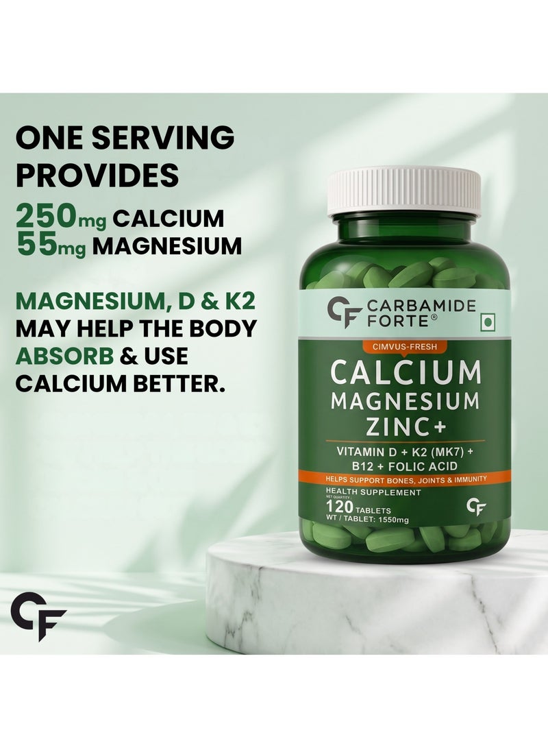 CARBAMIDE FORTE Calcium, Magnesium, Zinc + with Vitamin D,K2 & B12 |For Women & Men – 120 Veg Tablets - Image 3