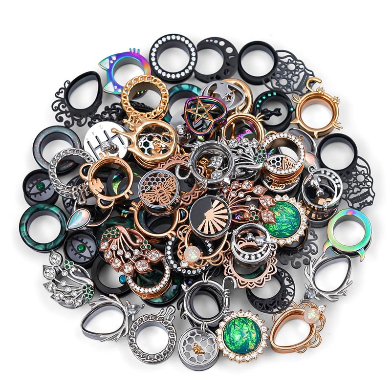 TBOSEN 20 PCS Stainless Steel | Wood Random Colors Ear Gauges Tunnels Plugs Body Piercing Lucky Bag 10 Pairs Total 2g-1 inch - Image 1