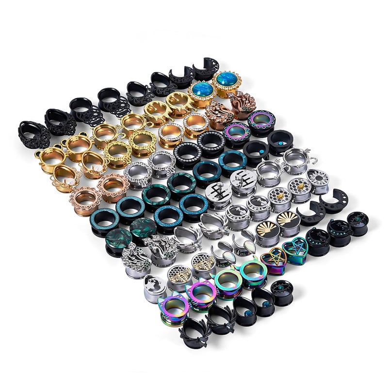 TBOSEN 20 PCS Stainless Steel | Wood Random Colors Ear Gauges Tunnels Plugs Body Piercing Lucky Bag 10 Pairs Total 2g-1 inch - Image 2