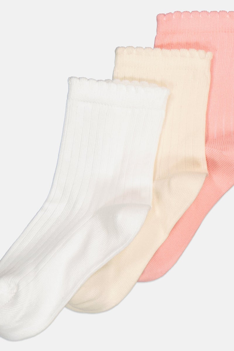 bebe Kids Girl 3 Pairs Ribbed Crew Socks, Multicolor - Image 2