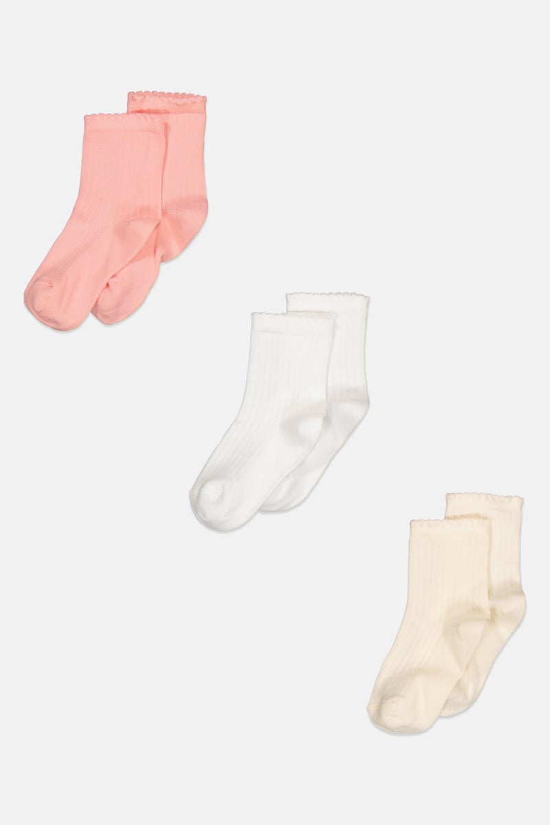 bebe Kids Girl 3 Pairs Ribbed Crew Socks, Multicolor - Image 1