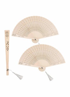 SYOSI Wooden Handheld Folding Fans 3Pack Vintage Sandalwood Fan with Tassel for Women Foldable Wedding Gift Party Home DIY Baby Shower  - Image 1