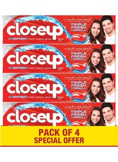 Close Up CLOSE UP Triple Fresh Gel Toothpaste, for 12 hours fresh breath, Red Hot Flavor, With antibacterial mouthwash & microshine crystals, 75ml x 4  - Image 1