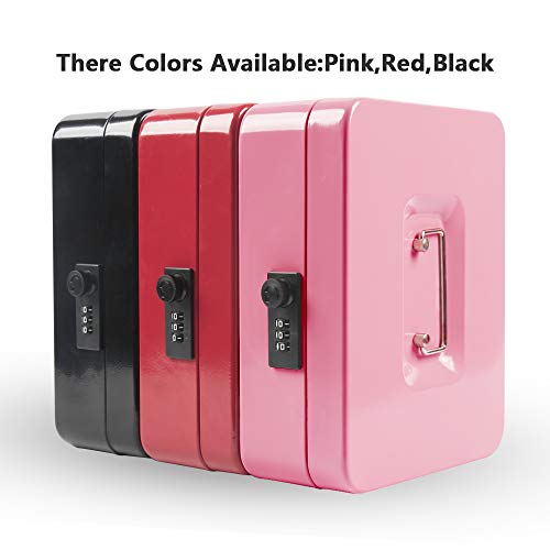 Kyodoled Large Cash Box with Combination Lock,Safe Metal Money Box with Money Tray for Security Lock Box 9.84"x 7.87"x 3.54" Pink Large - Image 5