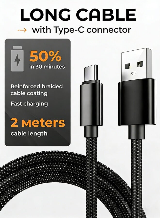 Bliszaar USB to Type C Cable 2M, Type C Cable A to USB C Data Cord Premium Nylon Braided Wire Compatible with Samsung Galaxy MacBook Pro Switch Huawei MateBook X Pro 2M - Image 1