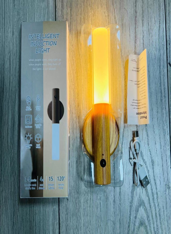 Smart Motion Sensor Night Light Corridor Hallway Body Sensor Light Magnetic Wooden Wall Sconce Rechargeable Lamp for Living Room Bedroom Kidsroom Hallway Wardobe - Image 4