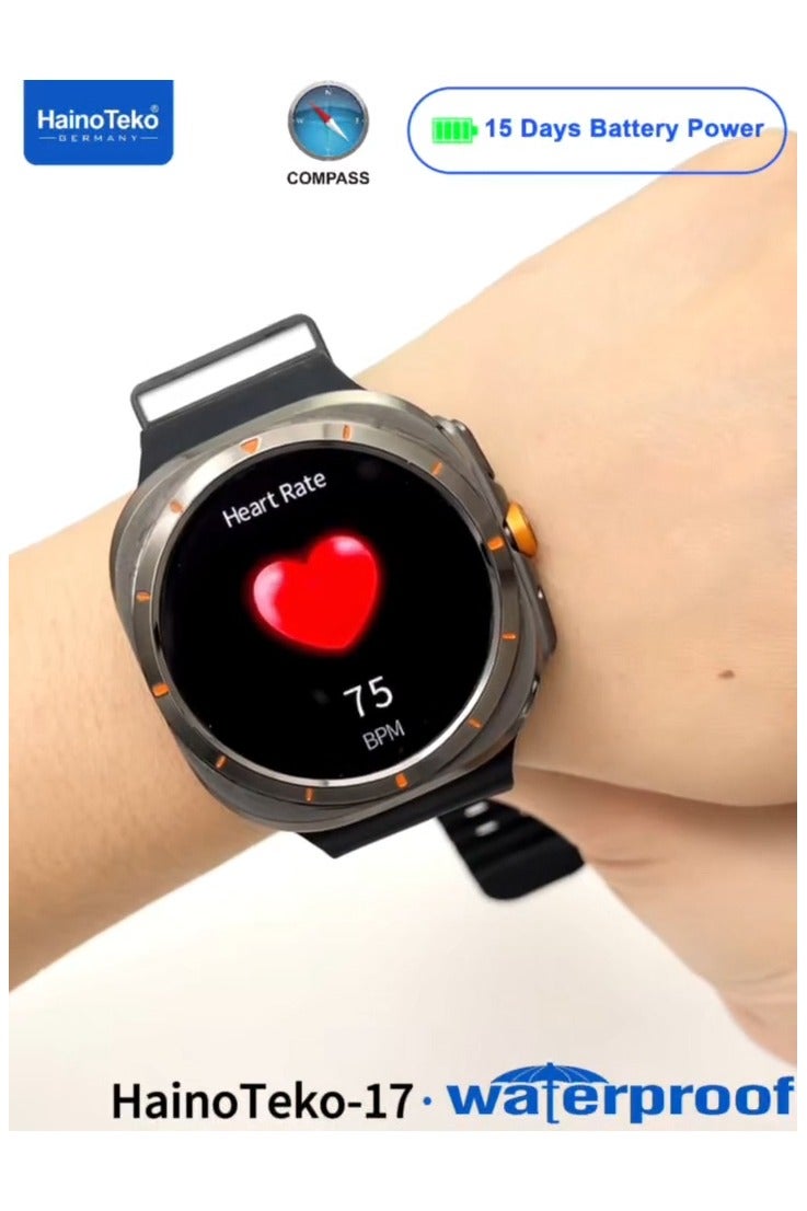 Haino Teko HainoTeko-17 Waterproof Smartwatch with AMOLED Display 3 Pairs of Straps and Built-in Compass and GPS Support Designed for Ladies and Gents Silver - Image 5