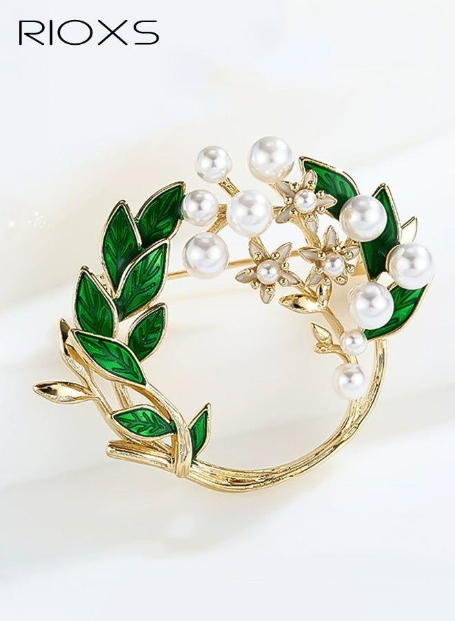 ريوكس دبابيس ودبابيس مصنوعة يدويًا من زهور الجاردينيا للنساء، دبابيس على شكل زهرة من المينا وأوراق خضراء، دبابيس دبابيس مجوهرات على شكل زيت يقطر يدويًا، دبابيس أمان أنيقة من أكاليل الزهور للنساء والفتيات والسيدات - Image 2