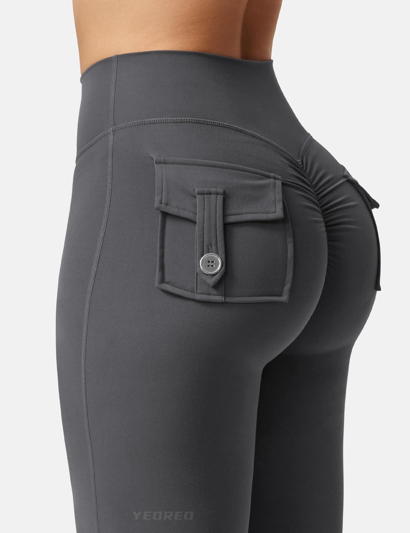 YEOREO CoreFlex Flare Leggings with Pockets for Women Scrunch Workout Leggings Butt Lifting Gym Yoga Pants Coal - Image 5