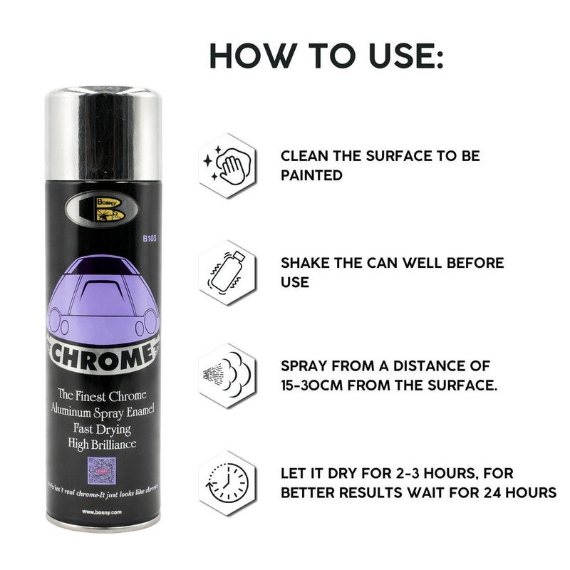 Bosny 4 Pcs Bosny Chrome Spray Paint– High Gloss Chrome Effect Aerosol Paint, Fast Dry Aluminum Spray Enamel for Metal, Car Rims, Bike Parts, DIY Decoration & Rust Protection - Image 3