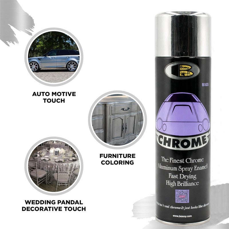 Bosny 4 Pcs Bosny Chrome Spray Paint– High Gloss Chrome Effect Aerosol Paint, Fast Dry Aluminum Spray Enamel for Metal, Car Rims, Bike Parts, DIY Decoration & Rust Protection - Image 5