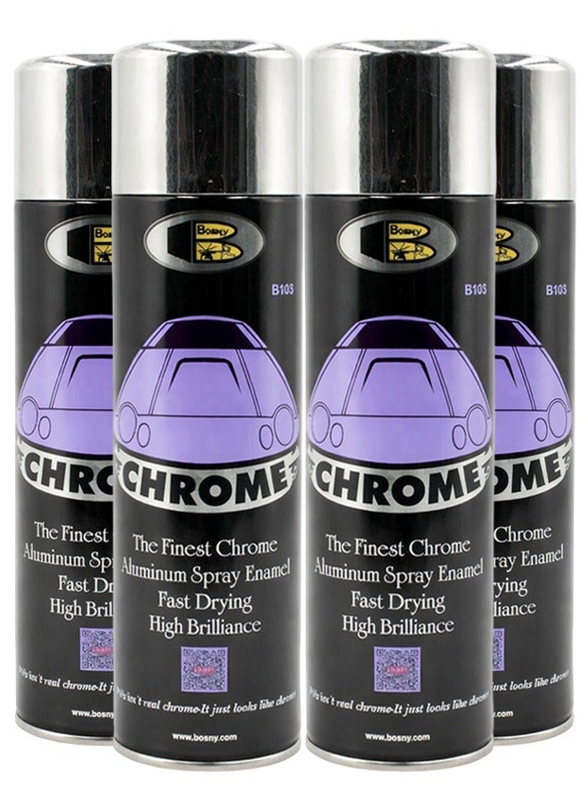 Bosny 4 Pcs Bosny Chrome Spray Paint– High Gloss Chrome Effect Aerosol Paint, Fast Dry Aluminum Spray Enamel for Metal, Car Rims, Bike Parts, DIY Decoration & Rust Protection - Image 1