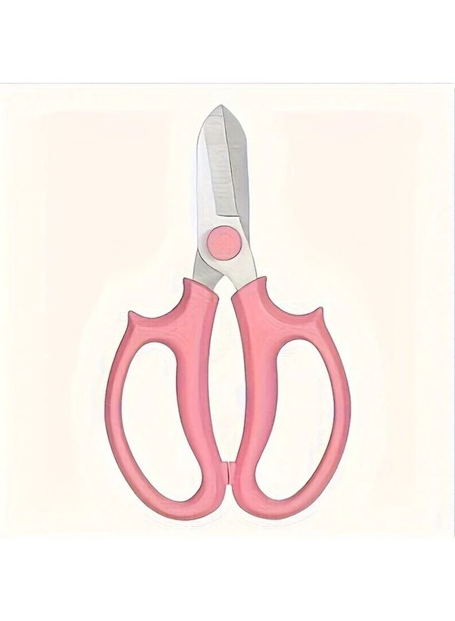 Pink Stainless Steel Garden Scissors Manual Pruning Floral Arrangements Wide Blade - Image 1