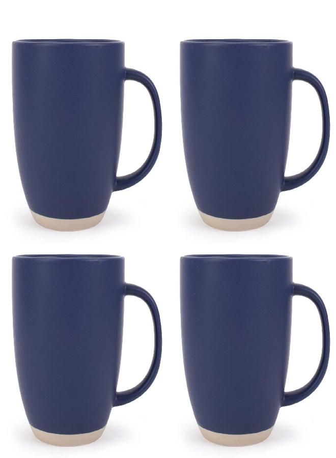 Elanze Designs Raw Clay Bottom Navy Blue 13 ounce Ceramic Coffee Mugs Set of 4 - Image 1