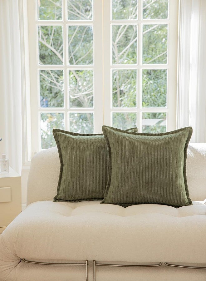 Rythome Set of 2 Cozy Striped Herringbone Flange Throw Pillow Covers, Aesthetic Embossed Pattern Pillow Covers for Couch and Bed - 18"x18", Sage Green - Image 3