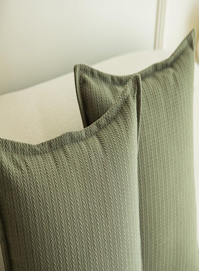 Rythome Set of 2 Cozy Striped Herringbone Flange Throw Pillow Covers, Aesthetic Embossed Pattern Pillow Covers for Couch and Bed - 18"x18", Sage Green - Image 5