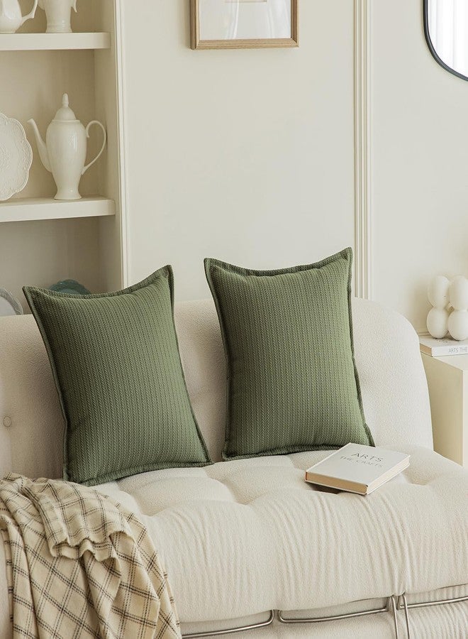 Rythome Set of 2 Cozy Striped Herringbone Flange Throw Pillow Covers, Aesthetic Embossed Pattern Pillow Covers for Couch and Bed - 18"x18", Sage Green - Image 2