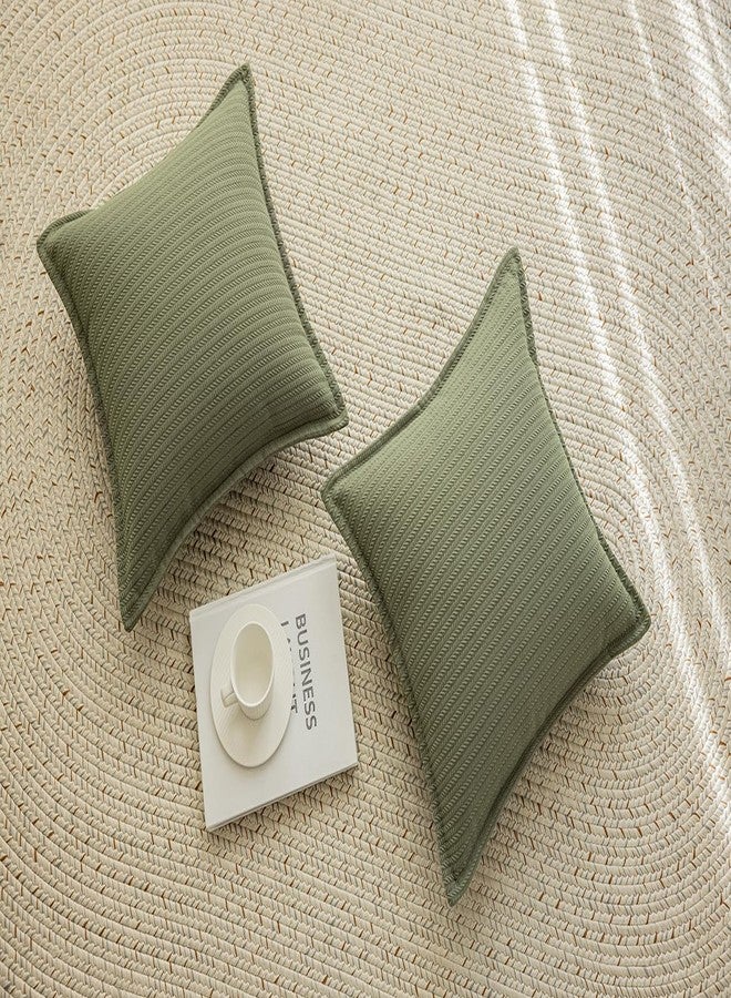 Rythome Set of 2 Cozy Striped Herringbone Flange Throw Pillow Covers, Aesthetic Embossed Pattern Pillow Covers for Couch and Bed - 18"x18", Sage Green - Image 4