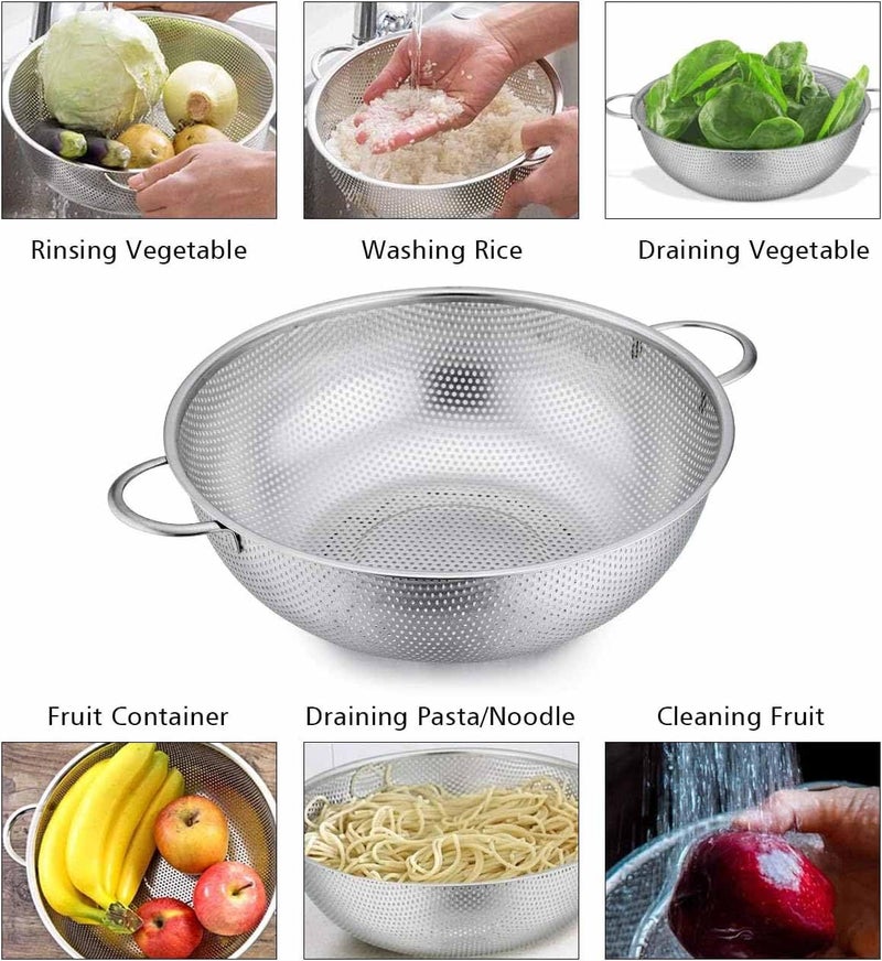 SKOFRI Stainless Steel Colander MicroPerforated Footed Metal Colander with Handle Heavy Duty Strainer for Kitchen FoodPastaVegetableRiceFruitNoodles Dishwasher Safe - Image 3
