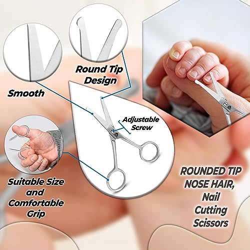 ARSUK Baby Nail Scissors for Kids Rounded Tip for Fingernail Toenail & Hair Multi-purpose Grooming Beauty Tools for Nose, Ear, Eyebrow Facial Hair of Men and Women Stainless Steel 4 Inch - Image 3