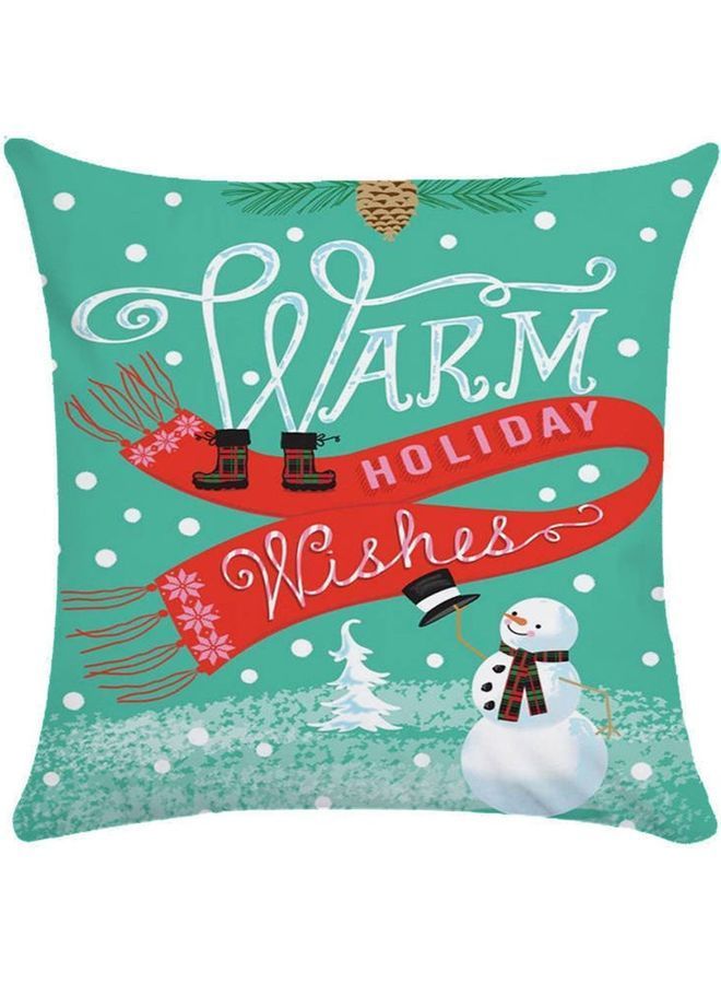 NIBEMINENT Snowman Printed Cushion Cover Green/Red/White 45x45cm
