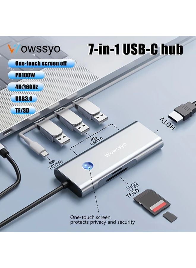 محول Type C 7 في 1 مع 4K HDTV و PD 100W ومنافذ USB 3.0 وقارئ بطاقات SD/TF - Image 1