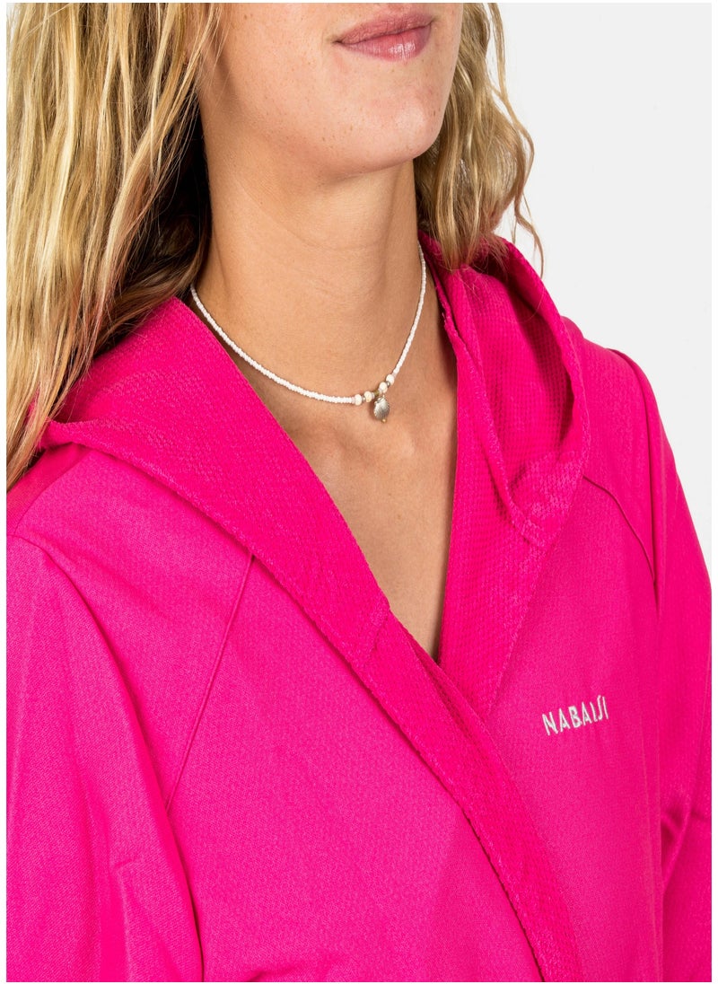 NABAIJI NABAIJI by DECATHLON, Women's Compact Microfibre Hooded Bathrobe Soft & Lightweight Pink  - Image 2