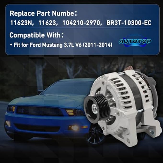 AUTOTOP Alternator 150 A 12 V FIT Ford Mustang 3.7 L V6 (2011-2014) Clockwise 6-Groove Pulley, Direct Replacement for 11623N / 11623/104210-2970 / BR3T-10300-EC - Image 2