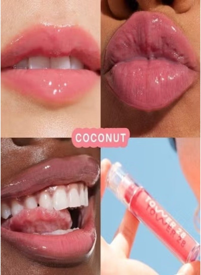 Tower 28 ShineOn Moisturizing Lip Jelly Gloss, Coconut - semi-sheer, milky rosy pink 3.9g – Non-Sticky, Hydrating Lip Shine - Image 2