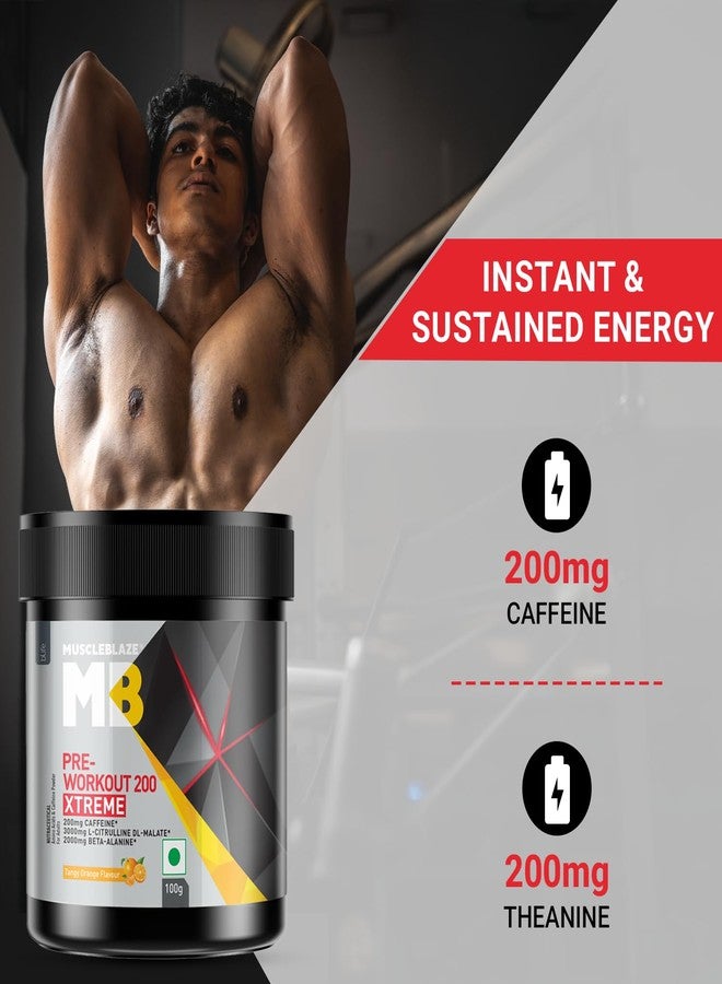مسل بلايز مسحوق MuscleBlaze Pre Workout 200 Xtreme، بنكهة البرتقال المنعش (15 حصة، 100 غرام) | 200 ملغ كافيين، 3000 ملغ سيترولين - Image 4