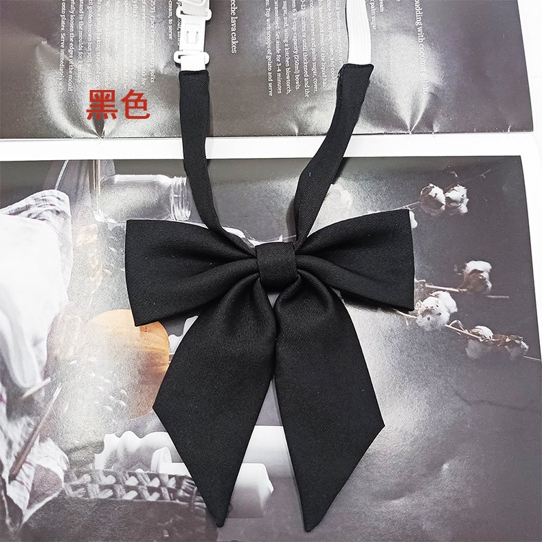 In stock wholesale girls narrow version small feather root bow tie collar flower fashion new bow solid color jk bow tie satin Black