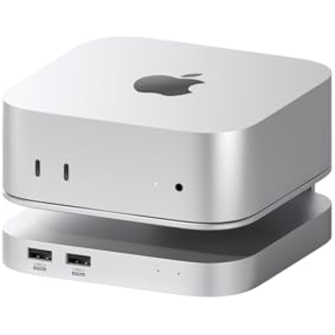 rayihni MAC MINI M4 HUB & STAND WITH 40GBPS SSD ENCLOSURE, 3 IN 1 USB TYPE-C DOCKING STATION WITH 40GBPS M.2 NVME SSD CASE, USB2.0 * 3, 3.5MM JACK AUX (MC60 PRO) - Image 1