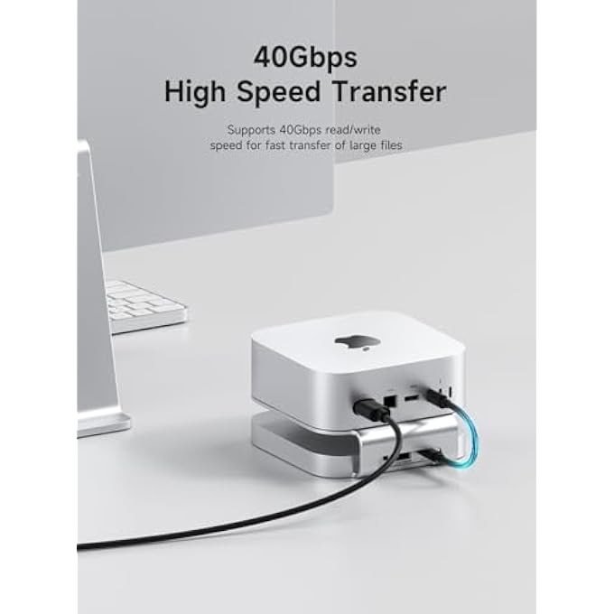 rayihni MAC MINI M4 HUB & STAND WITH 40GBPS SSD ENCLOSURE, 3 IN 1 USB TYPE-C DOCKING STATION WITH 40GBPS M.2 NVME SSD CASE, USB2.0 * 3, 3.5MM JACK AUX (MC60 PRO) - Image 2