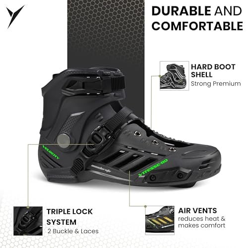 Jaspo Vitesse-110 Inline Shoe Skates 3 Wheels Inline 110mm Roller Skates Blades for Adult Women Men (Extra Large, Black) - Image 2
