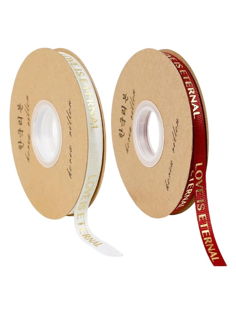 KASTWAVE 2 Rolls Fabric Ribbon Silk Satin Roll, with "Love is Eternal" Printing, 10mm x 36m Thread Ribbon for Gift Wrapping, Handmade Crafts, Flower Bouquet Tied Ribbon - Image 1