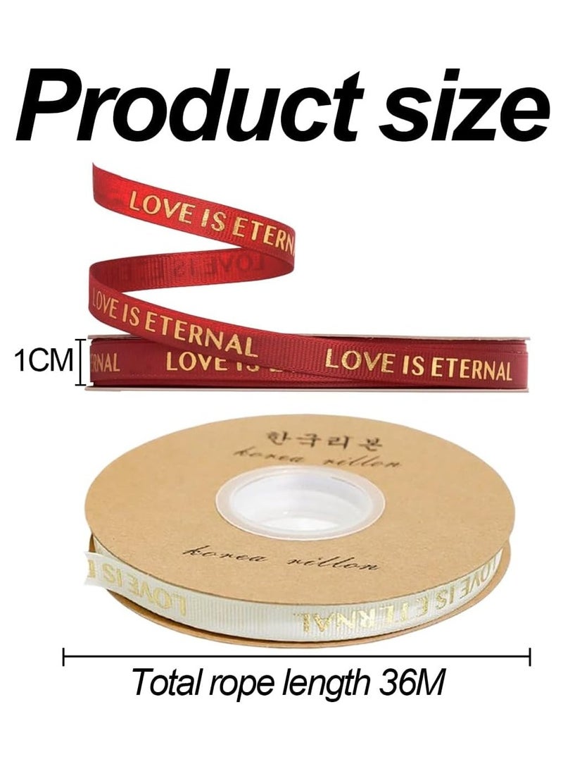 KASTWAVE 2 Rolls Fabric Ribbon Silk Satin Roll, with "Love is Eternal" Printing, 10mm x 36m Thread Ribbon for Gift Wrapping, Handmade Crafts, Flower Bouquet Tied Ribbon - Image 3