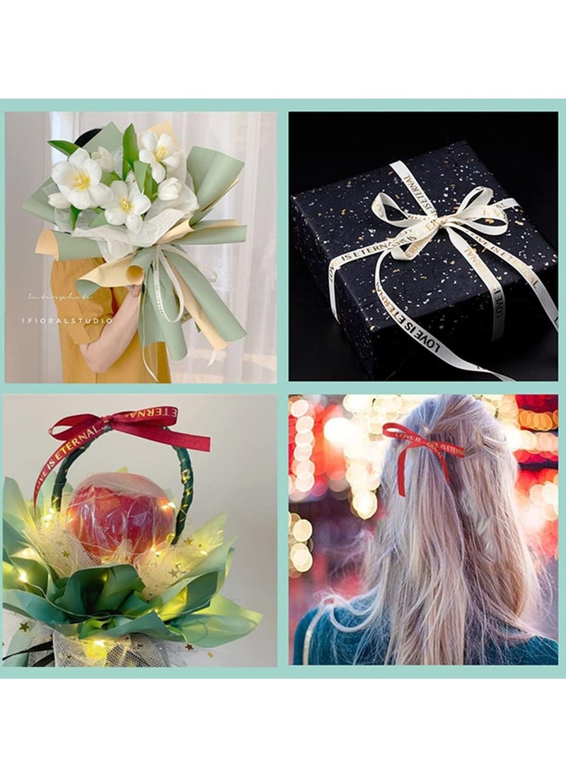 KASTWAVE 2 Rolls Fabric Ribbon Silk Satin Roll, with "Love is Eternal" Printing, 10mm x 36m Thread Ribbon for Gift Wrapping, Handmade Crafts, Flower Bouquet Tied Ribbon - Image 4