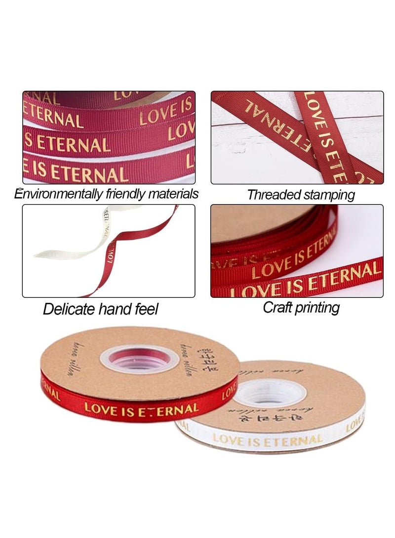 KASTWAVE 2 Rolls Fabric Ribbon Silk Satin Roll, with "Love is Eternal" Printing, 10mm x 36m Thread Ribbon for Gift Wrapping, Handmade Crafts, Flower Bouquet Tied Ribbon - Image 2