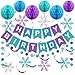 meowtastic Frozen Birthday Party Decorations Happy Birthday Banner with Honeycomb Balls Snowflake Hanging Swirls Streamers Circle Dots Garland Decorations Party Decorations for Boys Girls - Image 3