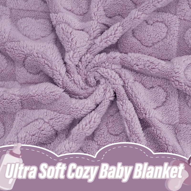 VEIDIA Plush Soft with Heart Checkered Baby Blanket,Fleece Infant Toddler Blankets for Girls Boys,Warm Lightweight Breathable Newborn Receiving Blankets for Crib Stroller 30"Ã—39"(Purple,Heart) - Image 2