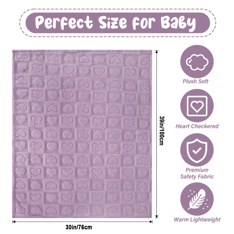 VEIDIA Plush Soft with Heart Checkered Baby Blanket,Fleece Infant Toddler Blankets for Girls Boys,Warm Lightweight Breathable Newborn Receiving Blankets for Crib Stroller 30"Ã—39"(Purple,Heart) - Image 5