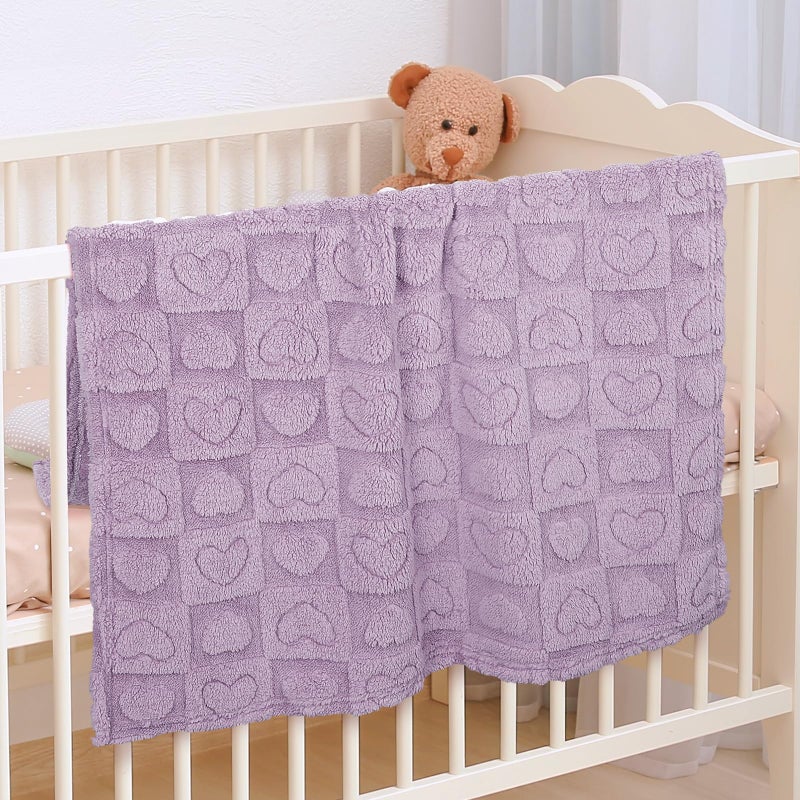 VEIDIA Plush Soft with Heart Checkered Baby Blanket,Fleece Infant Toddler Blankets for Girls Boys,Warm Lightweight Breathable Newborn Receiving Blankets for Crib Stroller 30"Ã—39"(Purple,Heart) - Image 4
