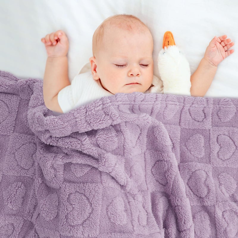 VEIDIA Plush Soft with Heart Checkered Baby Blanket,Fleece Infant Toddler Blankets for Girls Boys,Warm Lightweight Breathable Newborn Receiving Blankets for Crib Stroller 30"Ã—39"(Purple,Heart) - Image 3