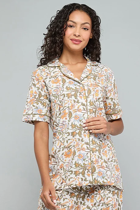 أر أند بي Printed Lapel Collar Pyjama Set